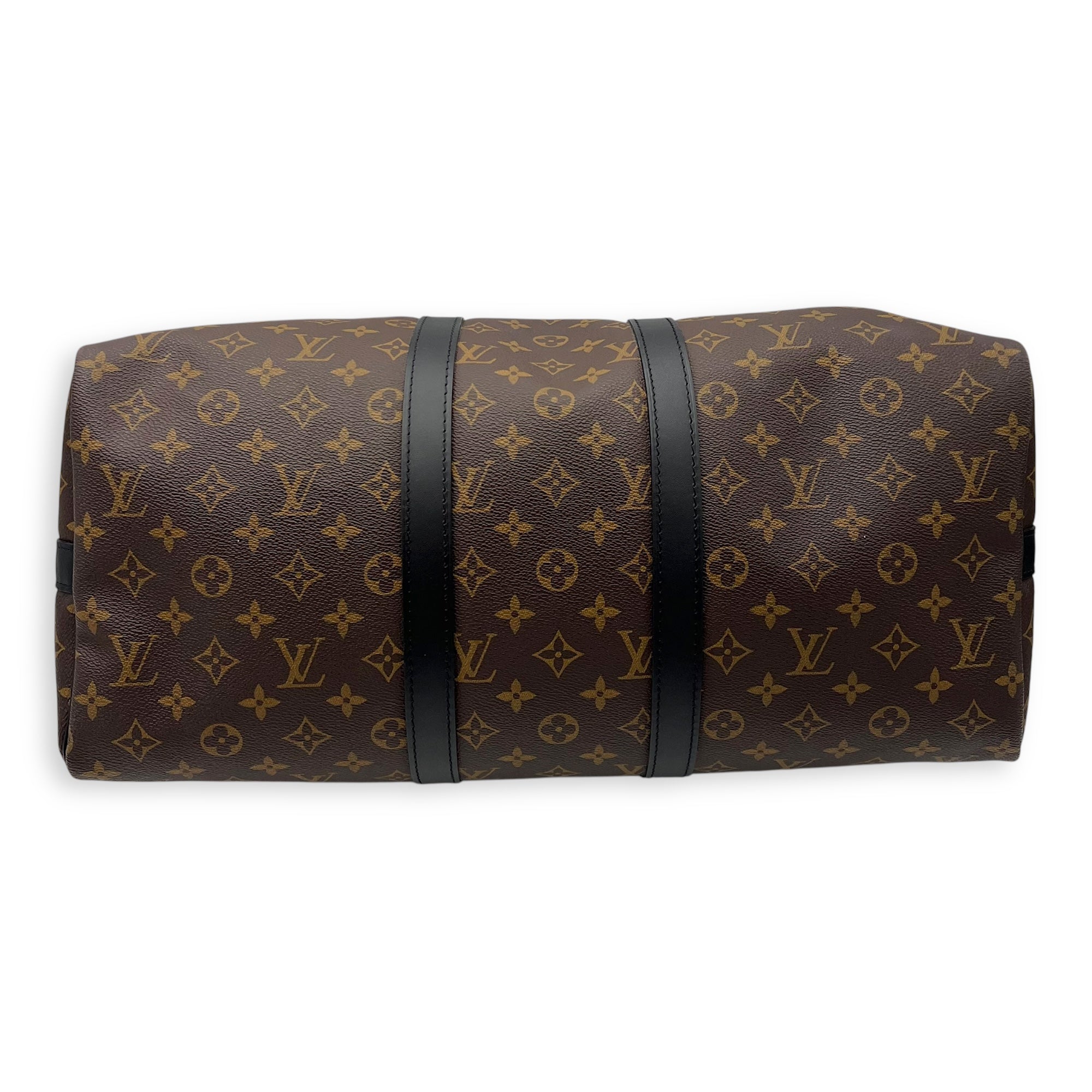 Louis Vuitton Keepall 45 Brown Top Handle Bag in Monogram Coated Canvas, Silver hardware_5