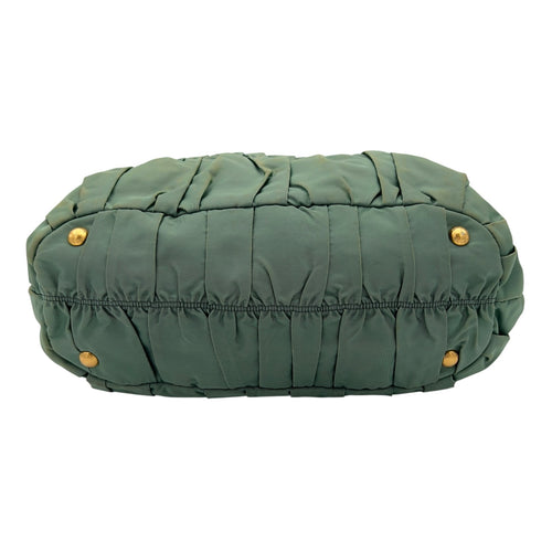 Prada Gaufre Top Handle Bag Green in Nylon, Gold hardware_7