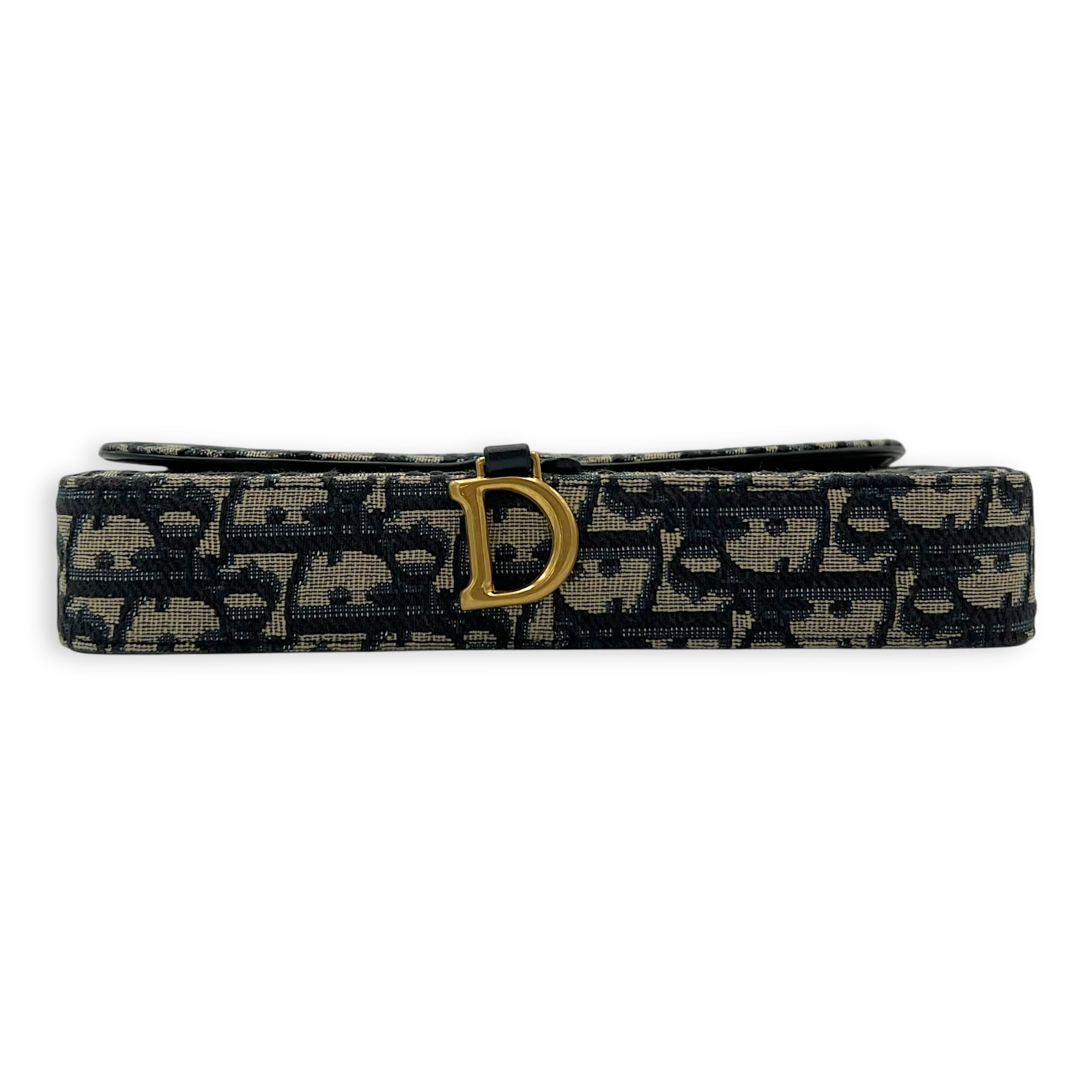 Christian Dior Saddle Wallet On Chain Blue in Jacquard, Gold hardware_5