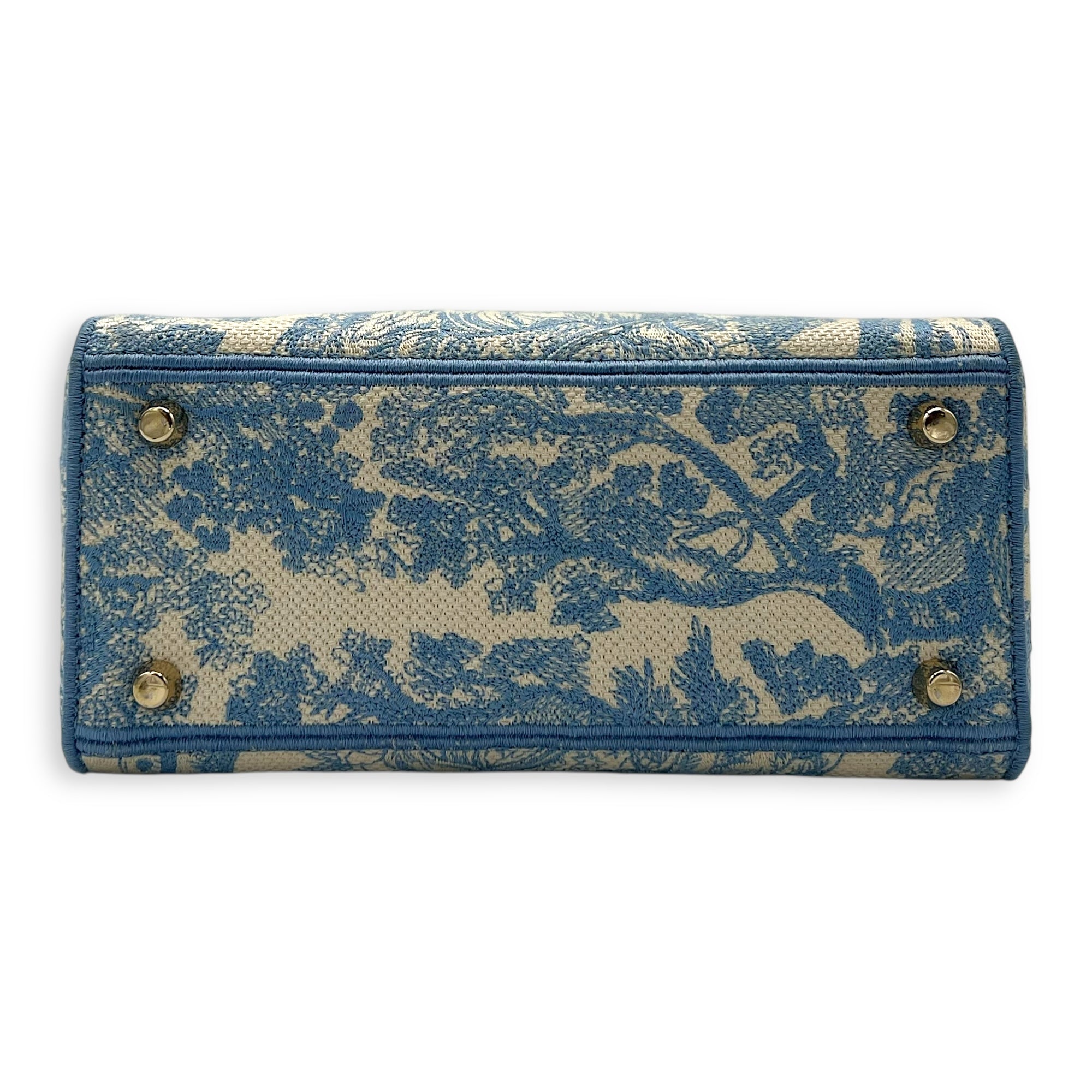 Christian Dior D-Lite Top Handle Bag Blue in Jacquard, Gold hardware_5