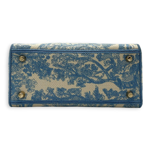 Christian Dior D-Lite Top Handle Bag Blue in Jacquard, Gold hardware_5