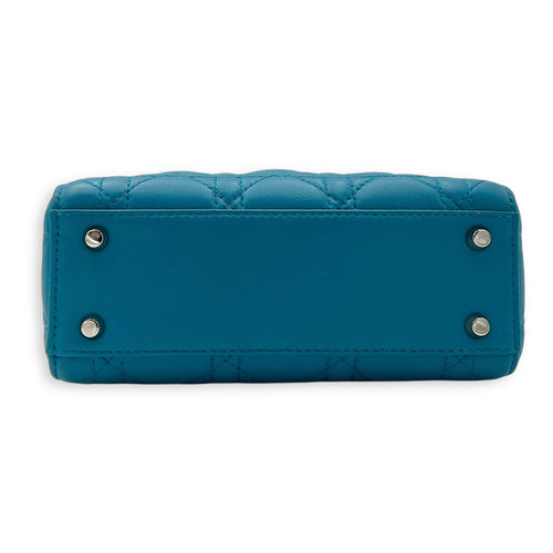 Christian Dior Lady Dior Top Handle Bag Mini Blue in Lambskin, Silver hardware_5
