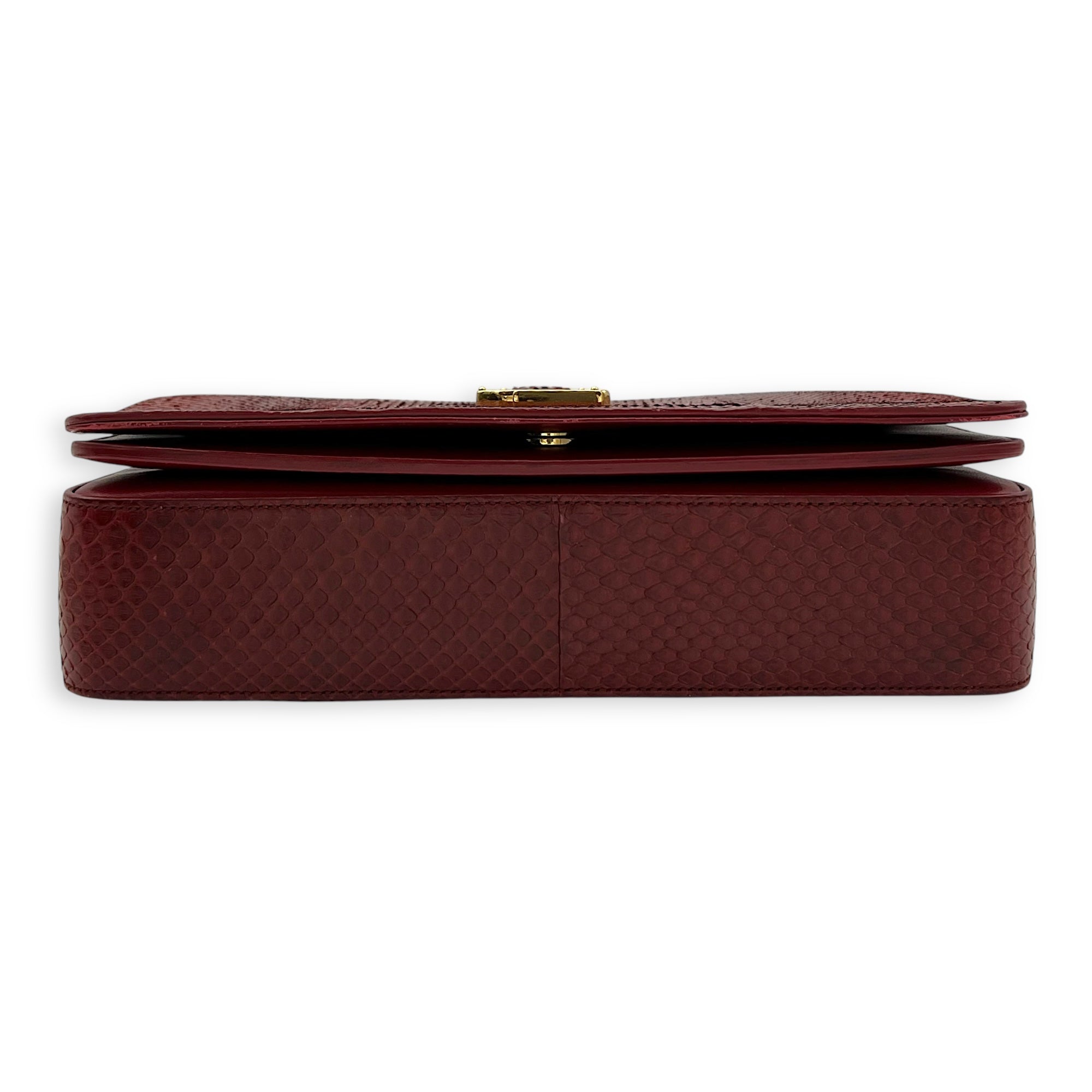 Saint Laurent Monogram Universite Crossbody Bag Red in Python Leather, Gold hardware_5
