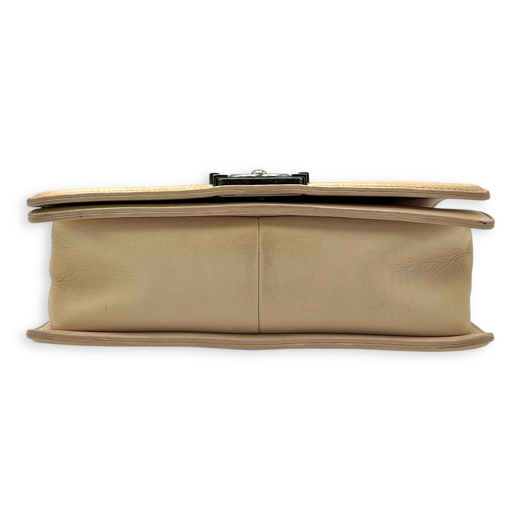 Chanel Boy Crossbody Bag Medium Beige in Calfskin, Silver hardware_5