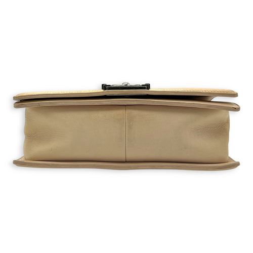 Chanel Boy Crossbody Bag Medium Beige in Calfskin, Silver hardware_5