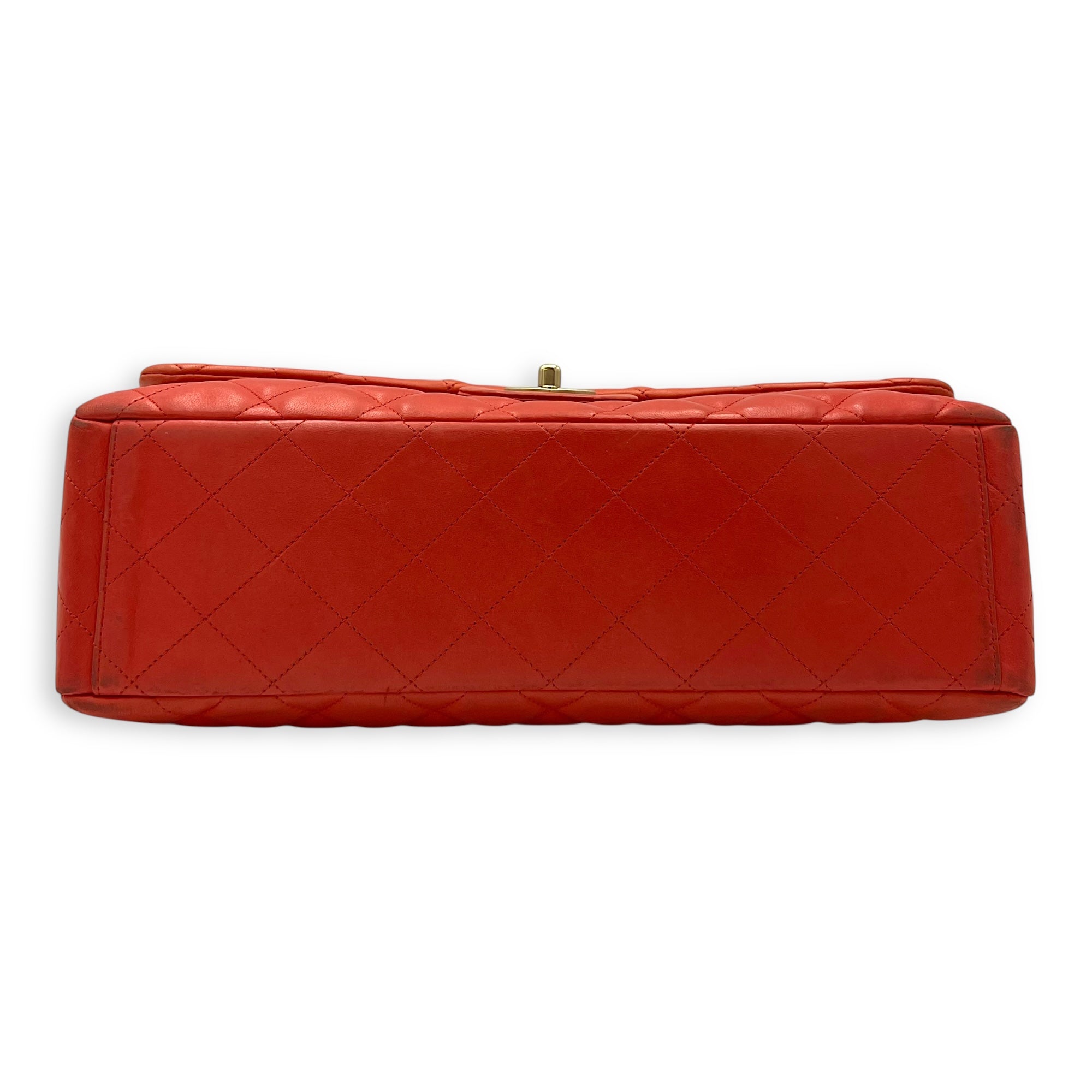 Chanel Classic Orange Shoulder Bag in Lambskin, Brushed Gold hardware_5