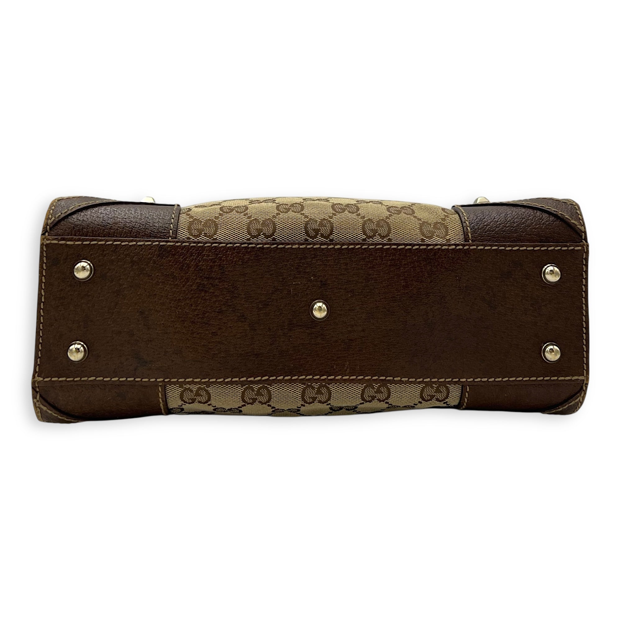 Gucci Nailhead Brown Top Handle Bag in Canvas, Gold hardware_5