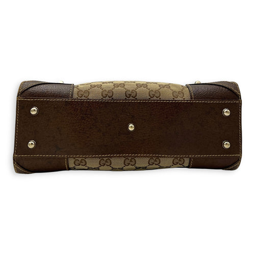 Gucci Nailhead Brown Top Handle Bag in Canvas, Gold hardware_5