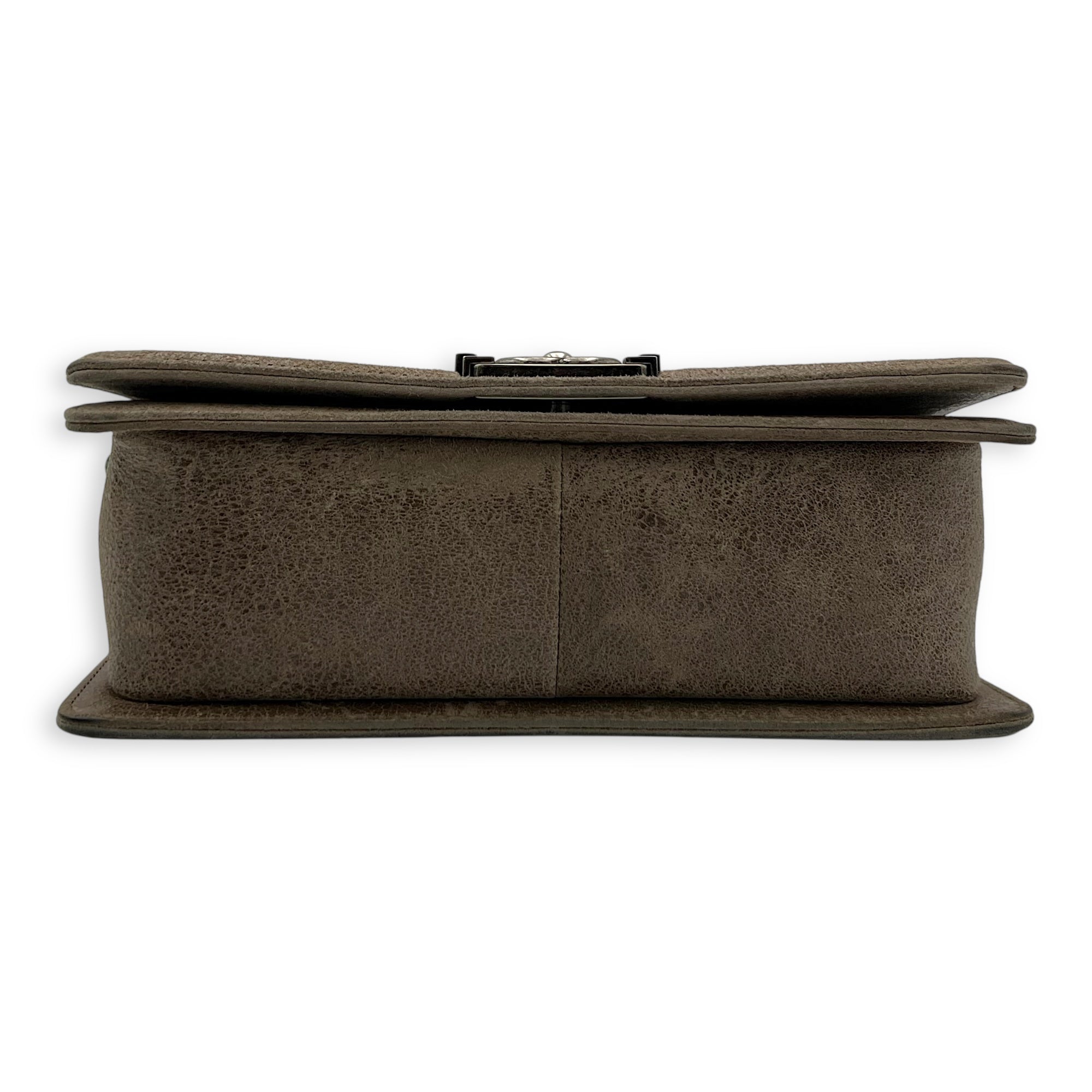Chanel Boy Shoulder Bag Brown in Suede Leather, Ruthenium hardware_5