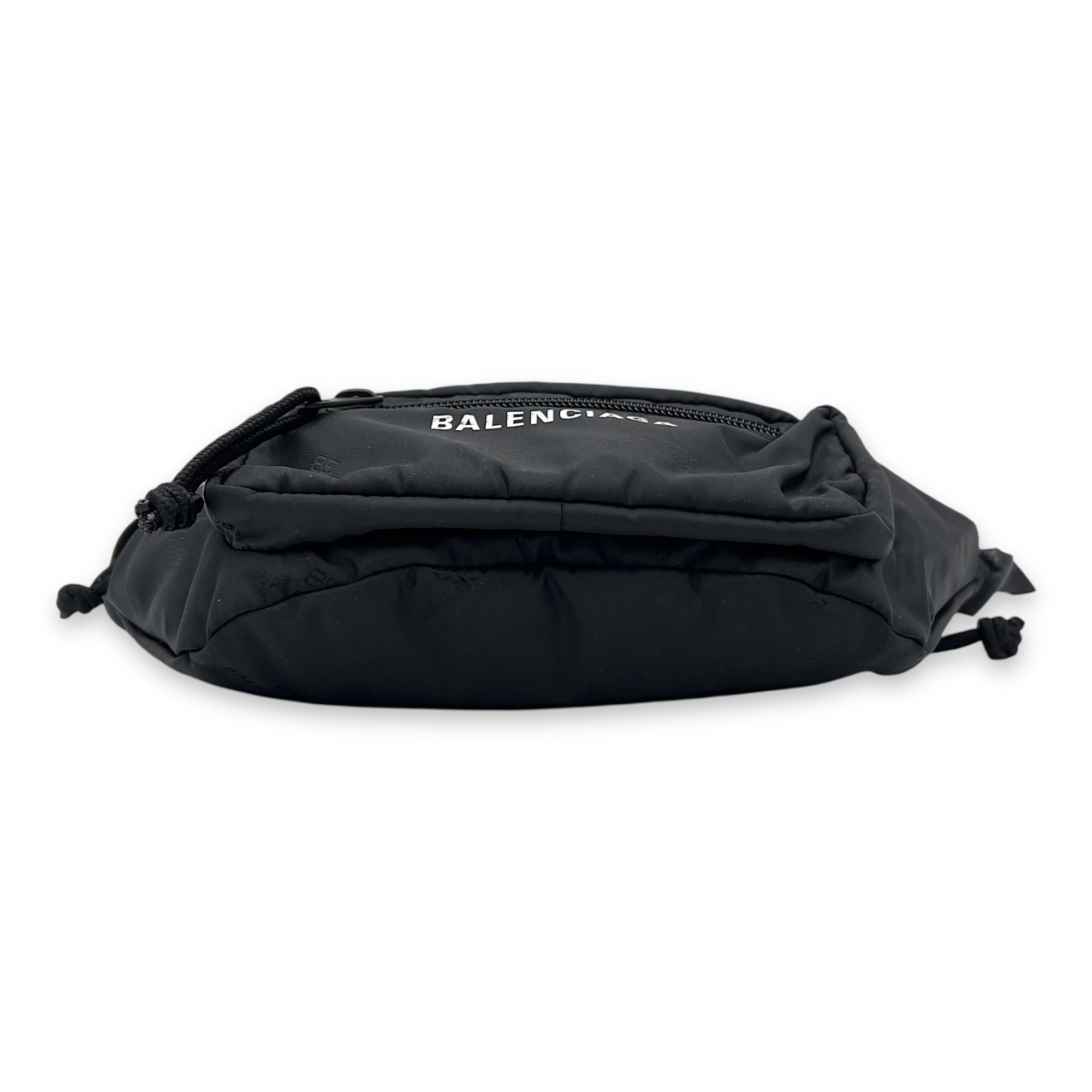 Balenciaga Logo Belt Bag Black in Canvas, Silver hardware_5