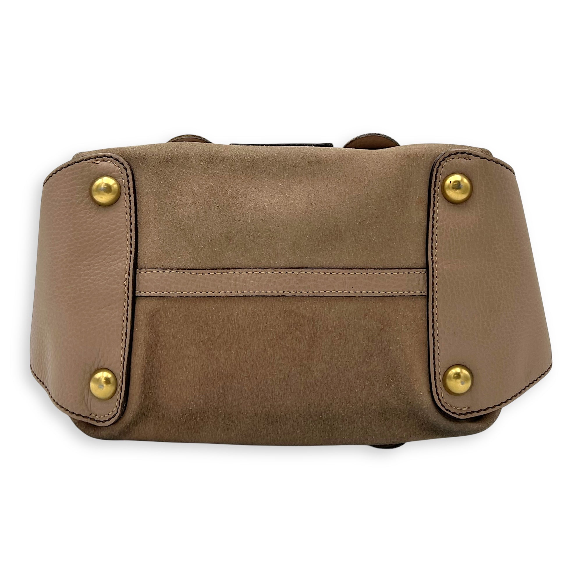 Salvatore Ferragamo Gancini Shoulder Bag Beige in Suede Leather, Gold hardware_5