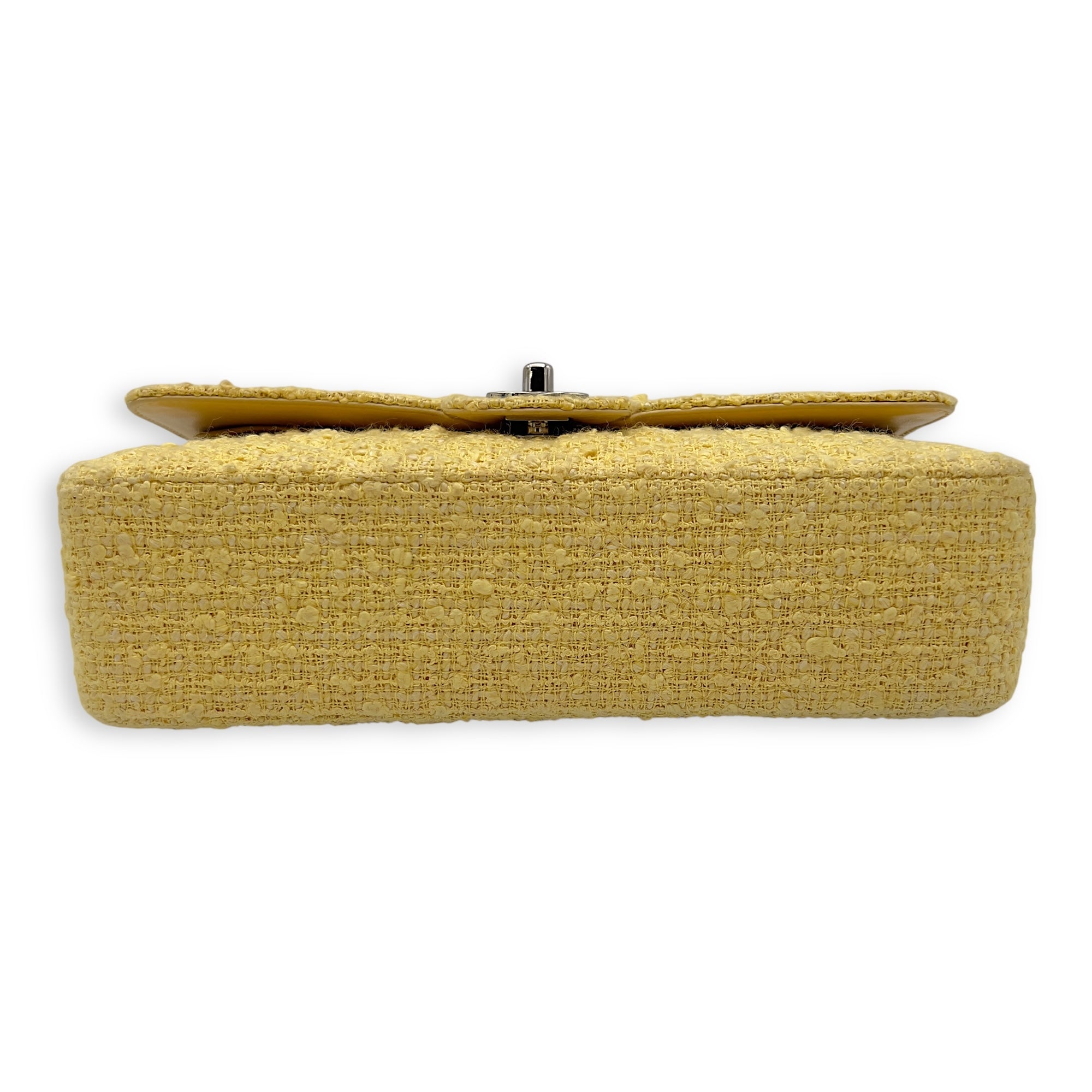 Chanel Classic Shoulder Bag Yellow in Tweed, Silver hardware_4