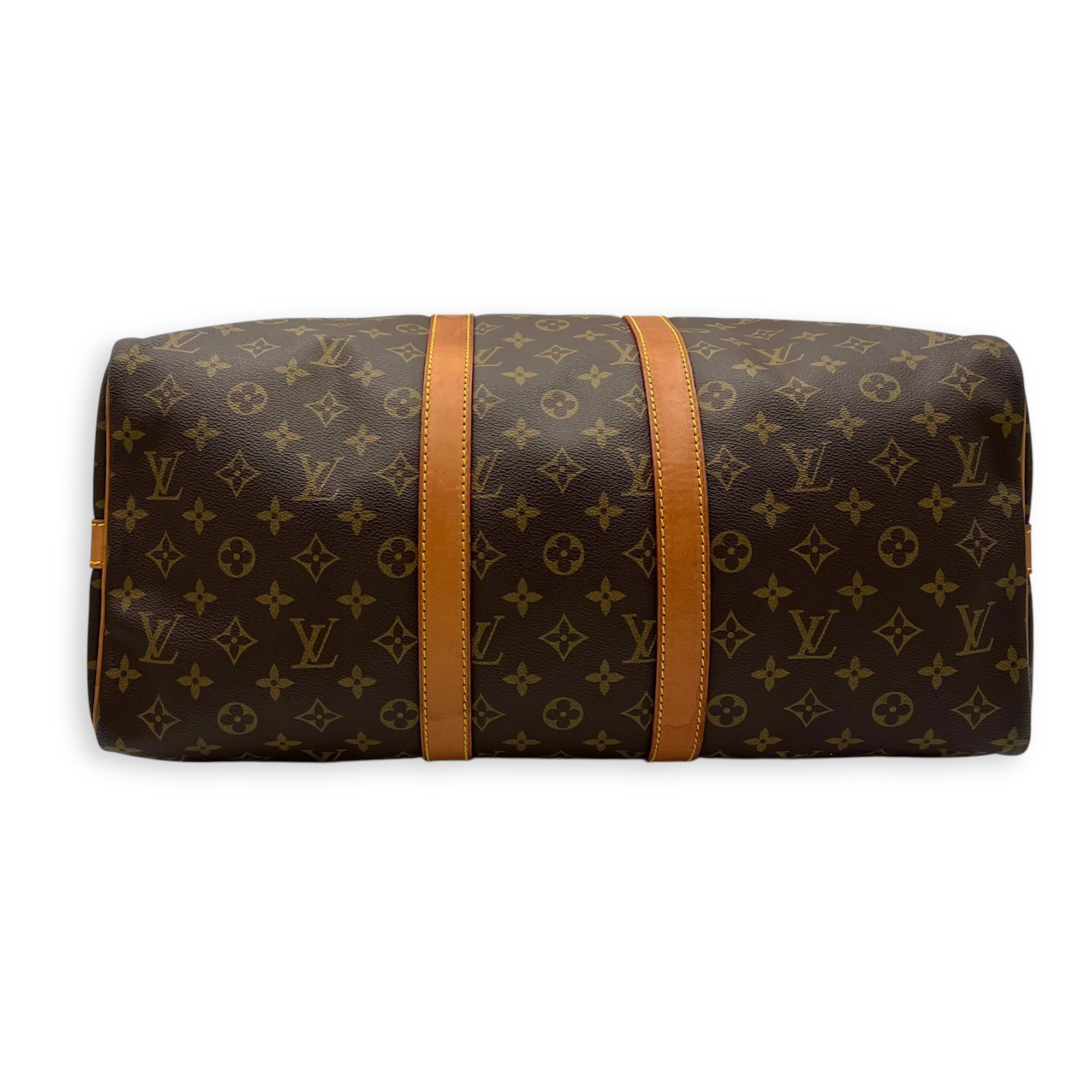 Louis Vuitton Keepall Top Handle Bag 45 Brown in Monogram Coated Canvas, Gold hardware_5