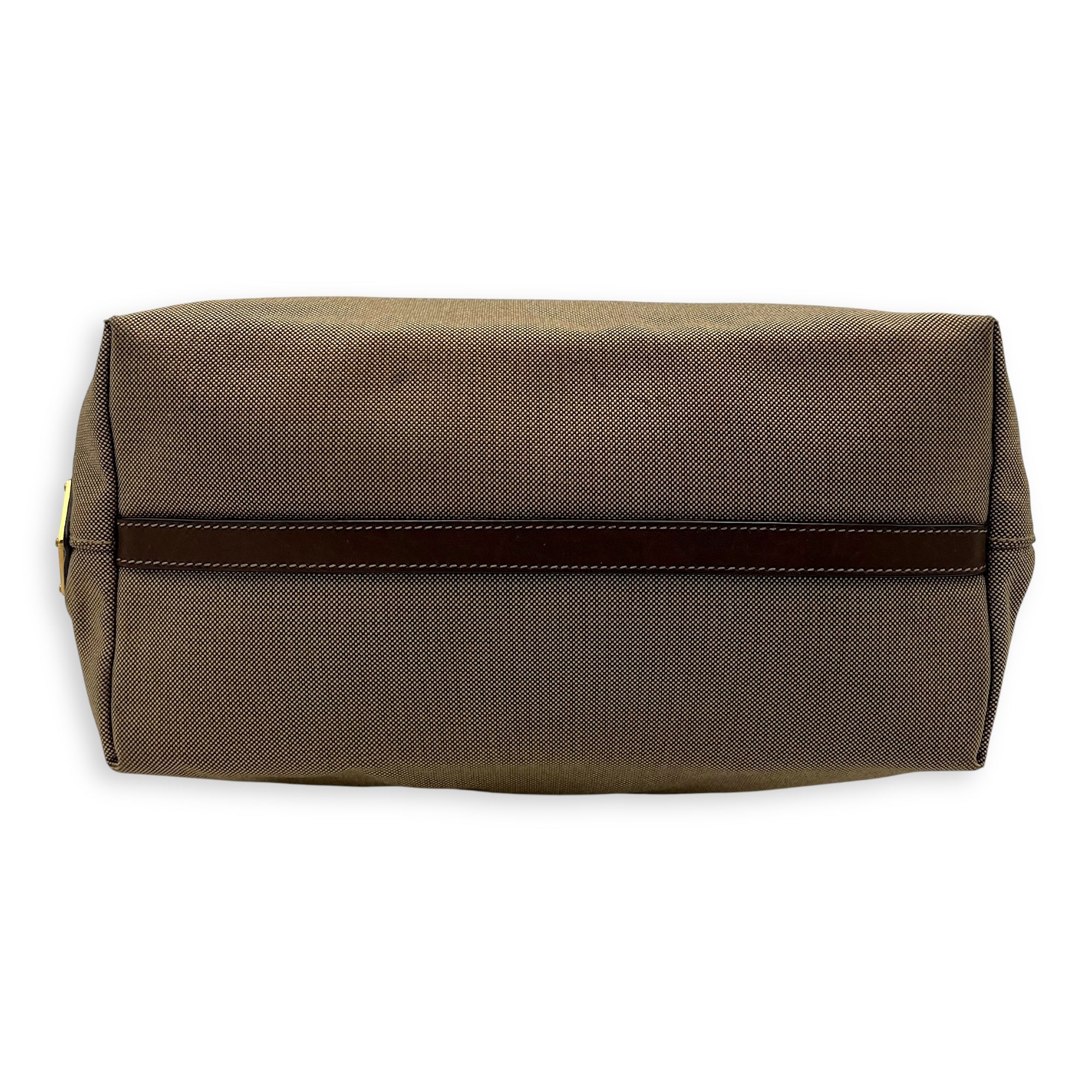 Prada Logo Small Brown Top Handle Bag in Canvas, Gold hardware_5