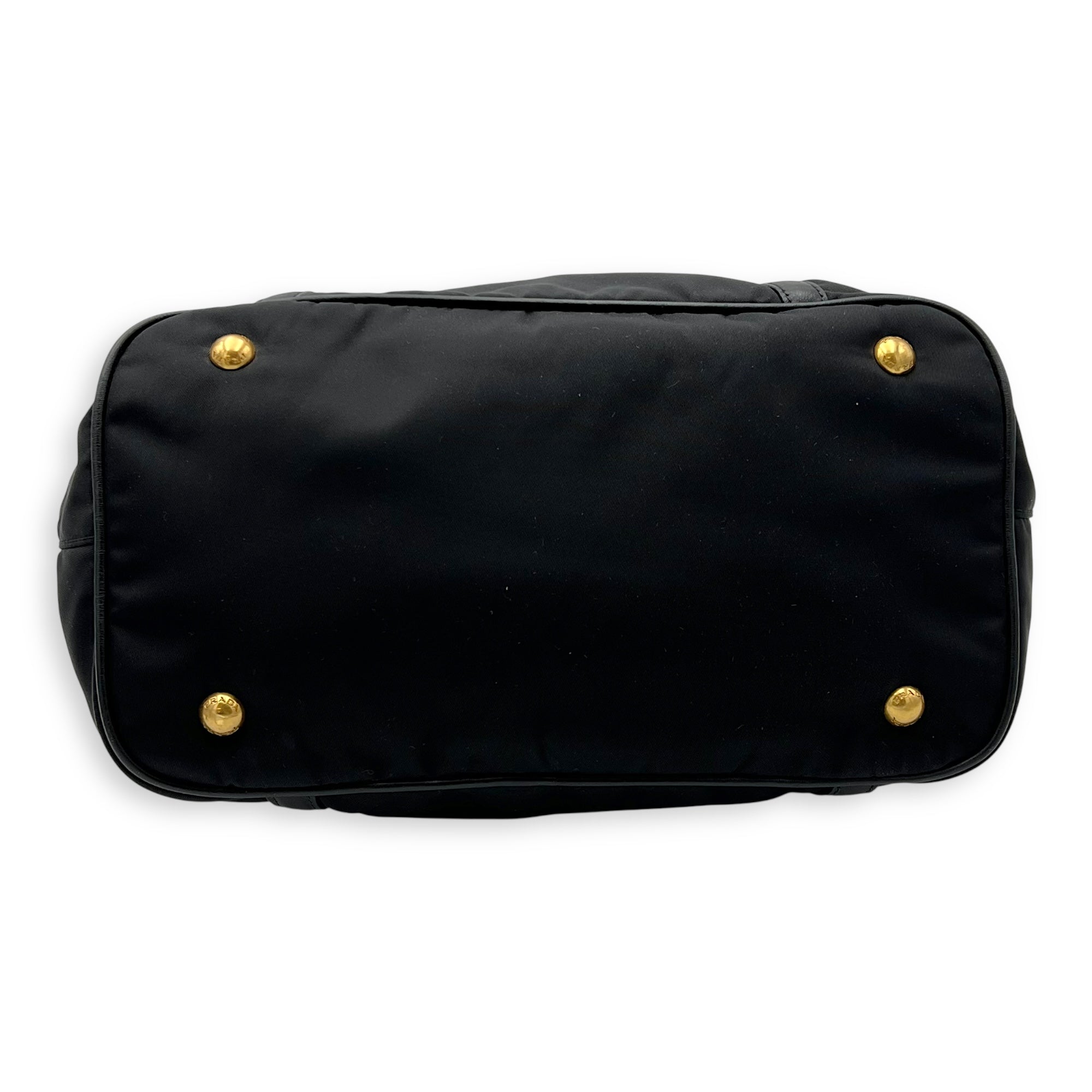 Prada Logo Black Top Handle Bag in Nylon, Gold hardware_5