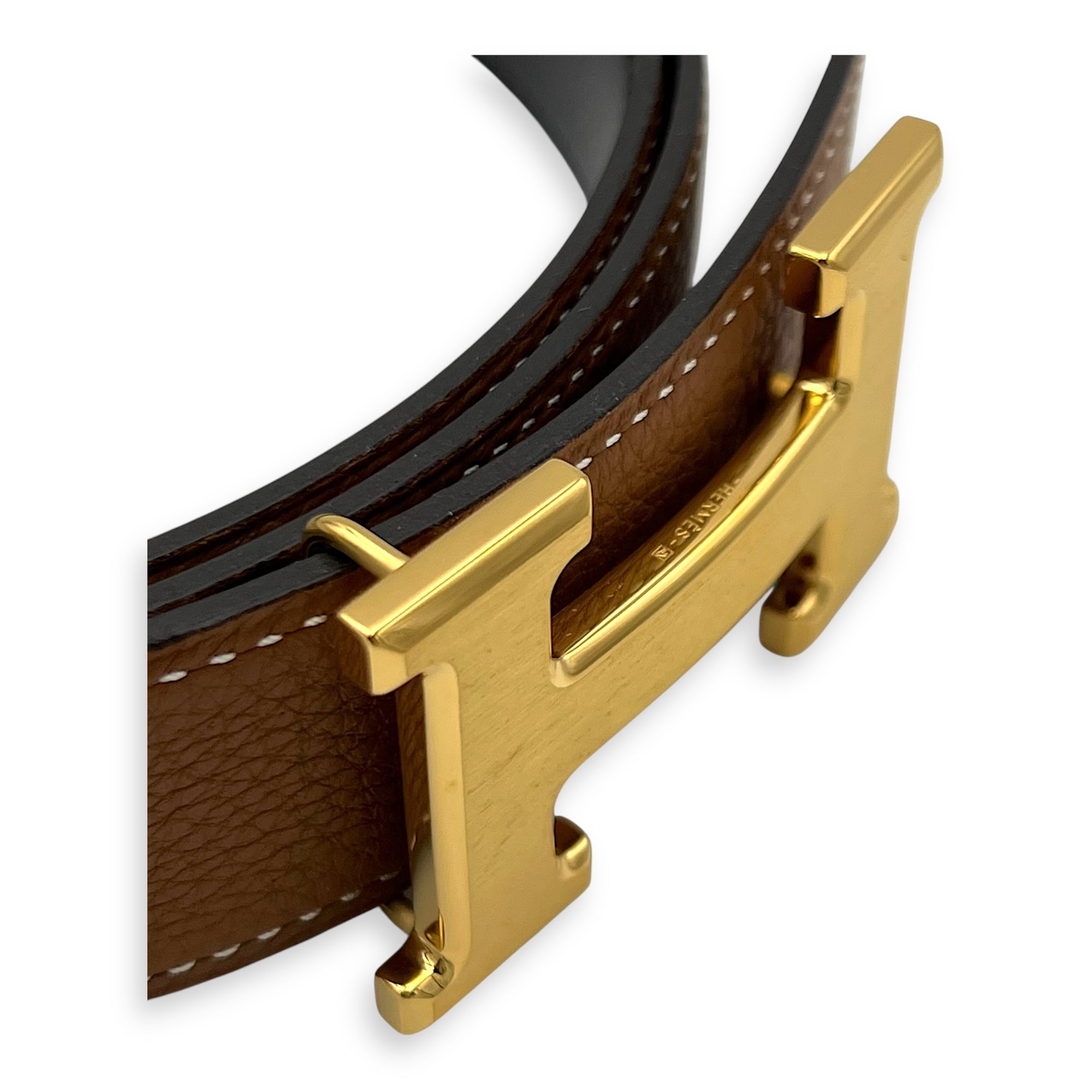 Hermès H buckle Gold Belt in Calfskin, Gold hardware_5
