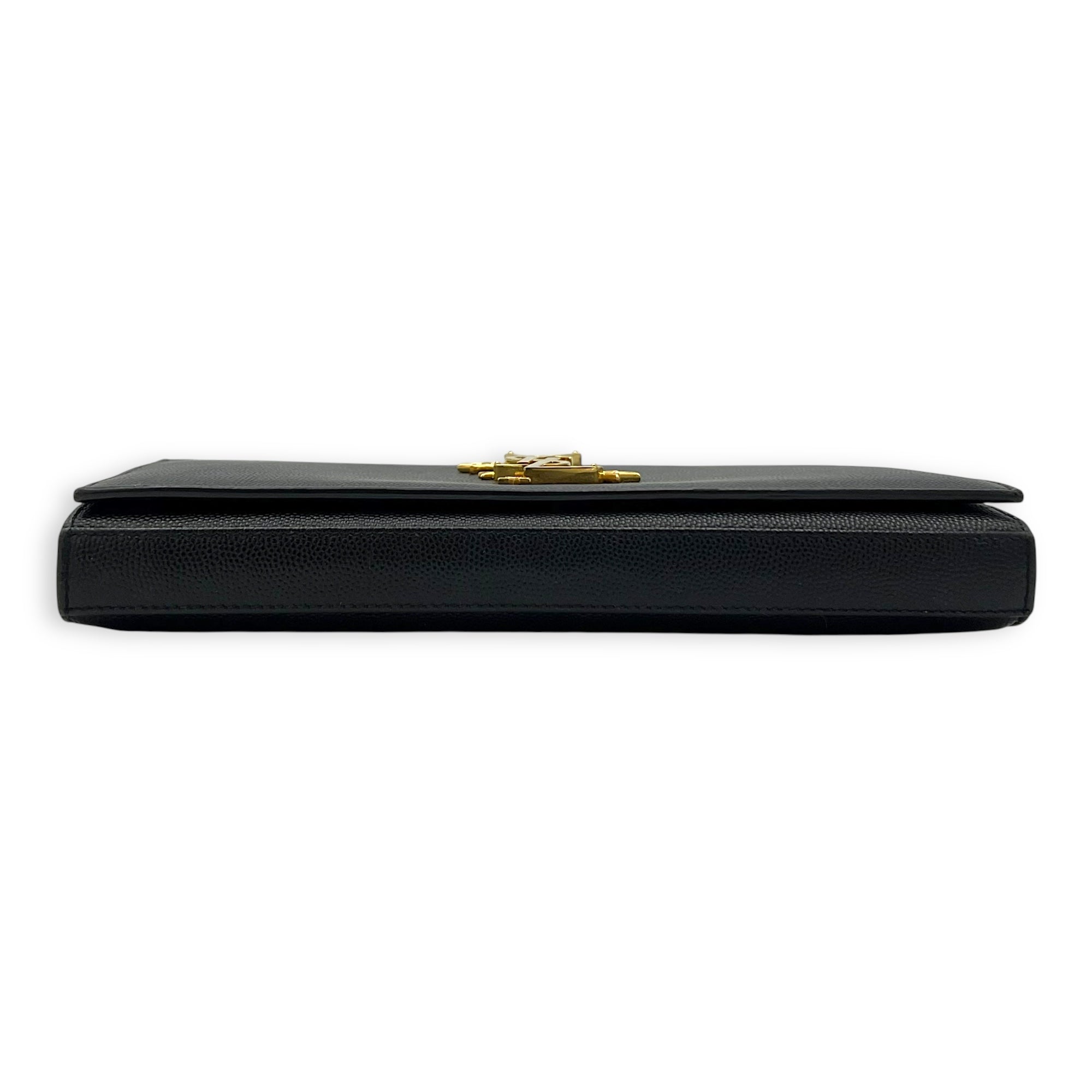 Saint Laurent Star Monogram Black Wallet On Chain in Calfskin, Gold hardware_5
