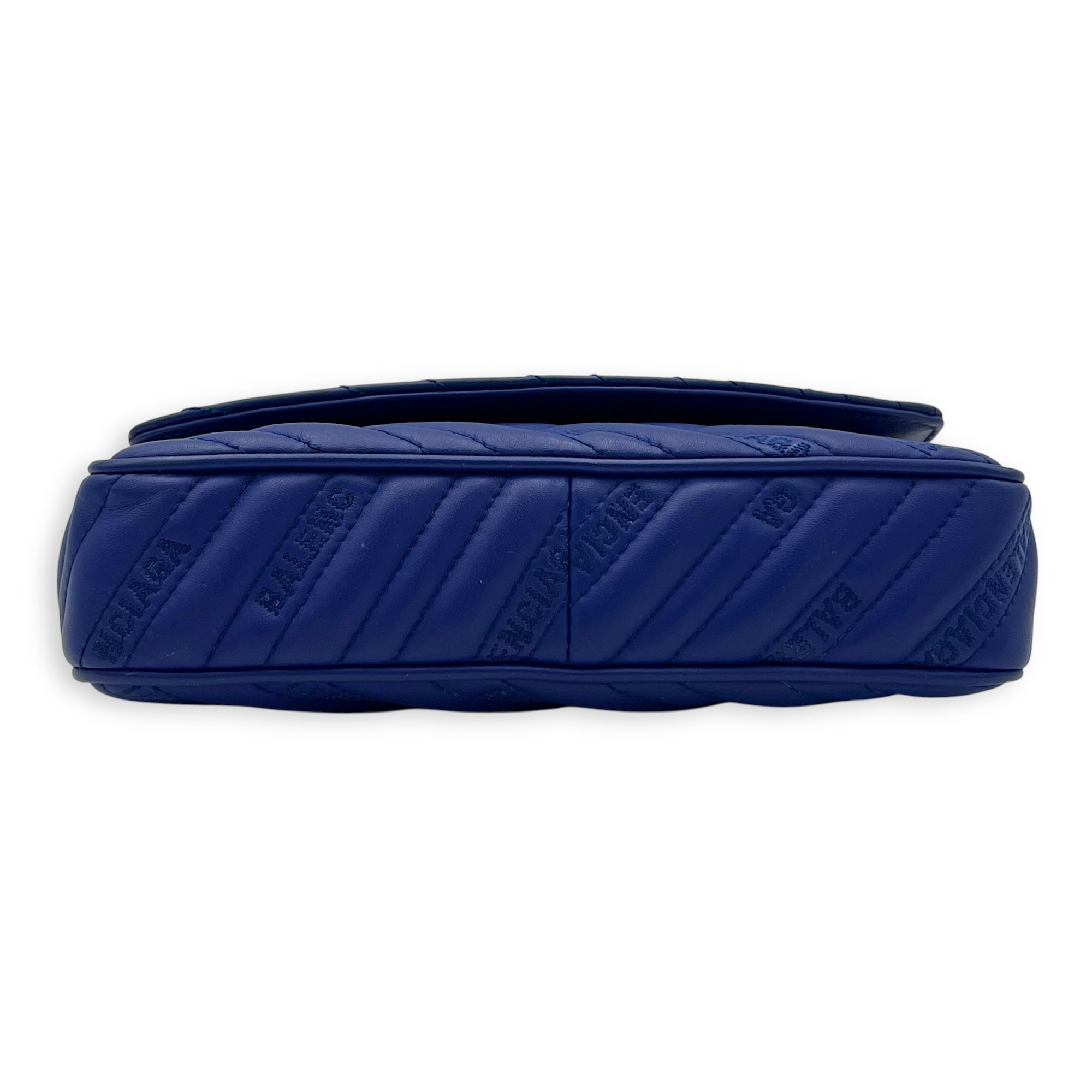 Balenciaga Logo Shoulder Bag Blue in Calfskin, Gold hardware_5