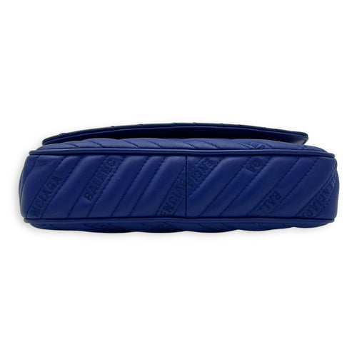 Balenciaga Logo Shoulder Bag Blue in Calfskin, Gold hardware_5