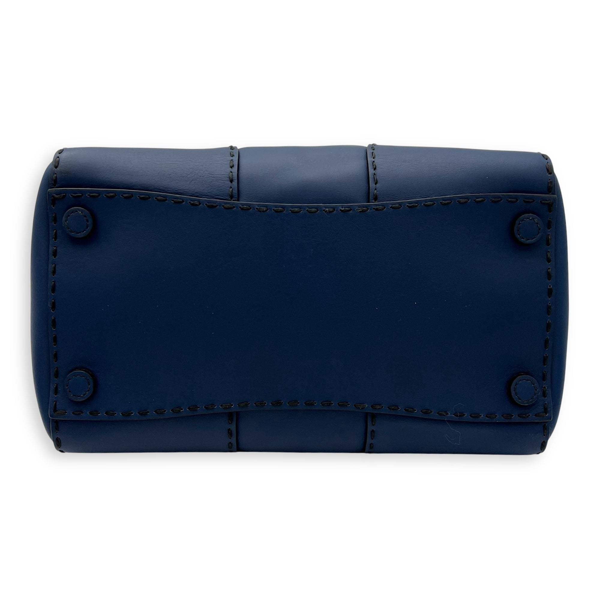 Prada Logo Top Handle Bag Blue in Calfskin, Gold hardware_5
