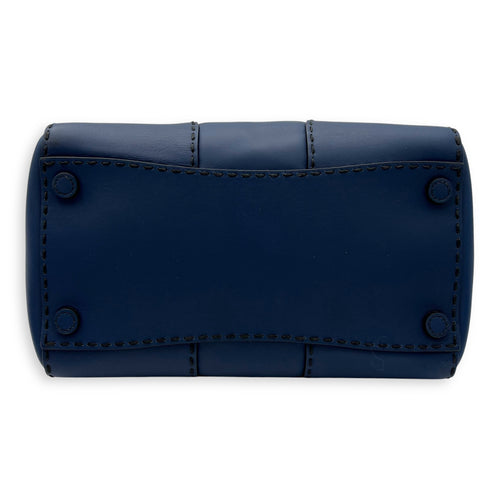 Prada Logo Top Handle Bag Blue in Calfskin, Gold hardware_5