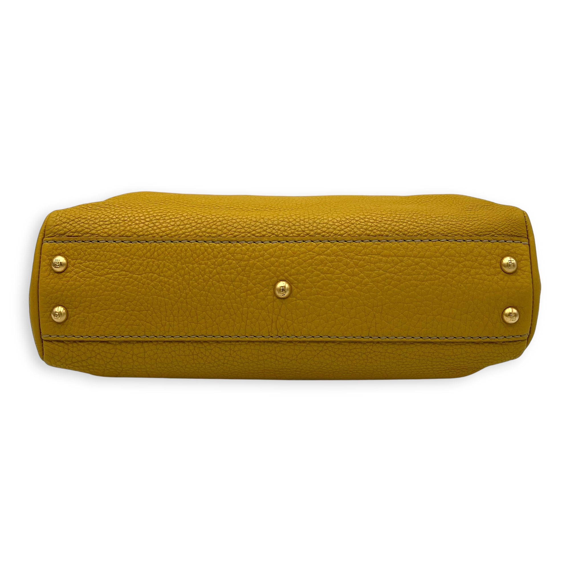 Fendi Peekaboo Top Handle Bag Yellow in Calfskin, Gold hardware_5