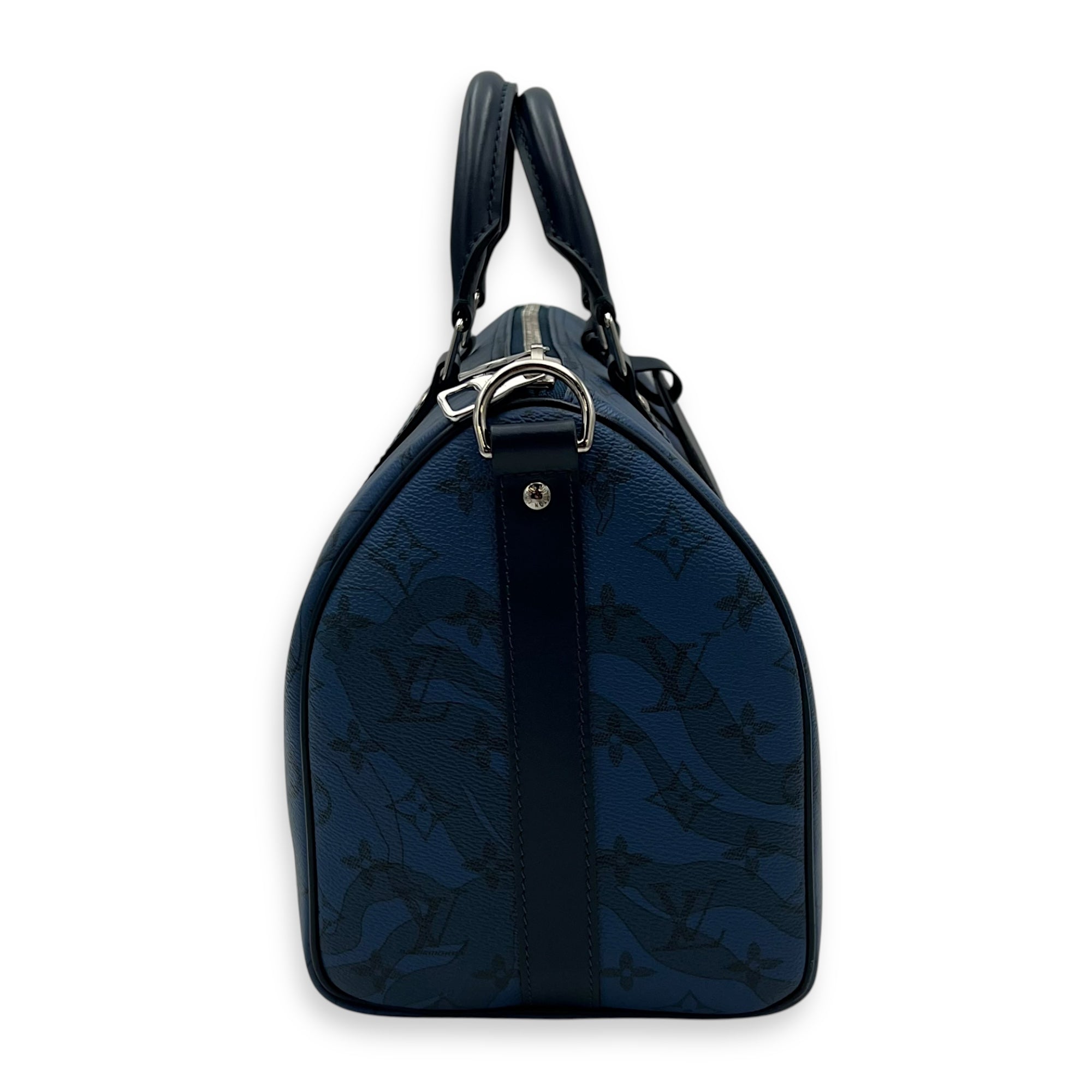 Louis Vuitton Limited Edition Acquagarden Keepall 35 Blue Top Handle Bag in Coated Canvas, Silver hardware_4