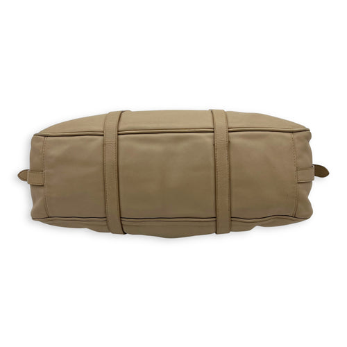 Prada Logo Top Handle Bag Beige in Calfskin, Gold hardware_5