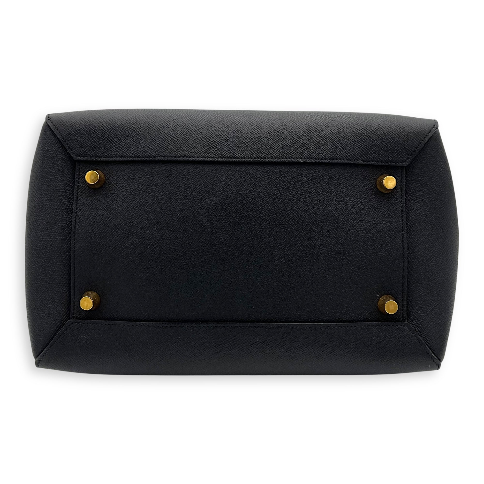 Celine Belt Small Black Top Handle Bag in Calfskin, Gold hardware_5