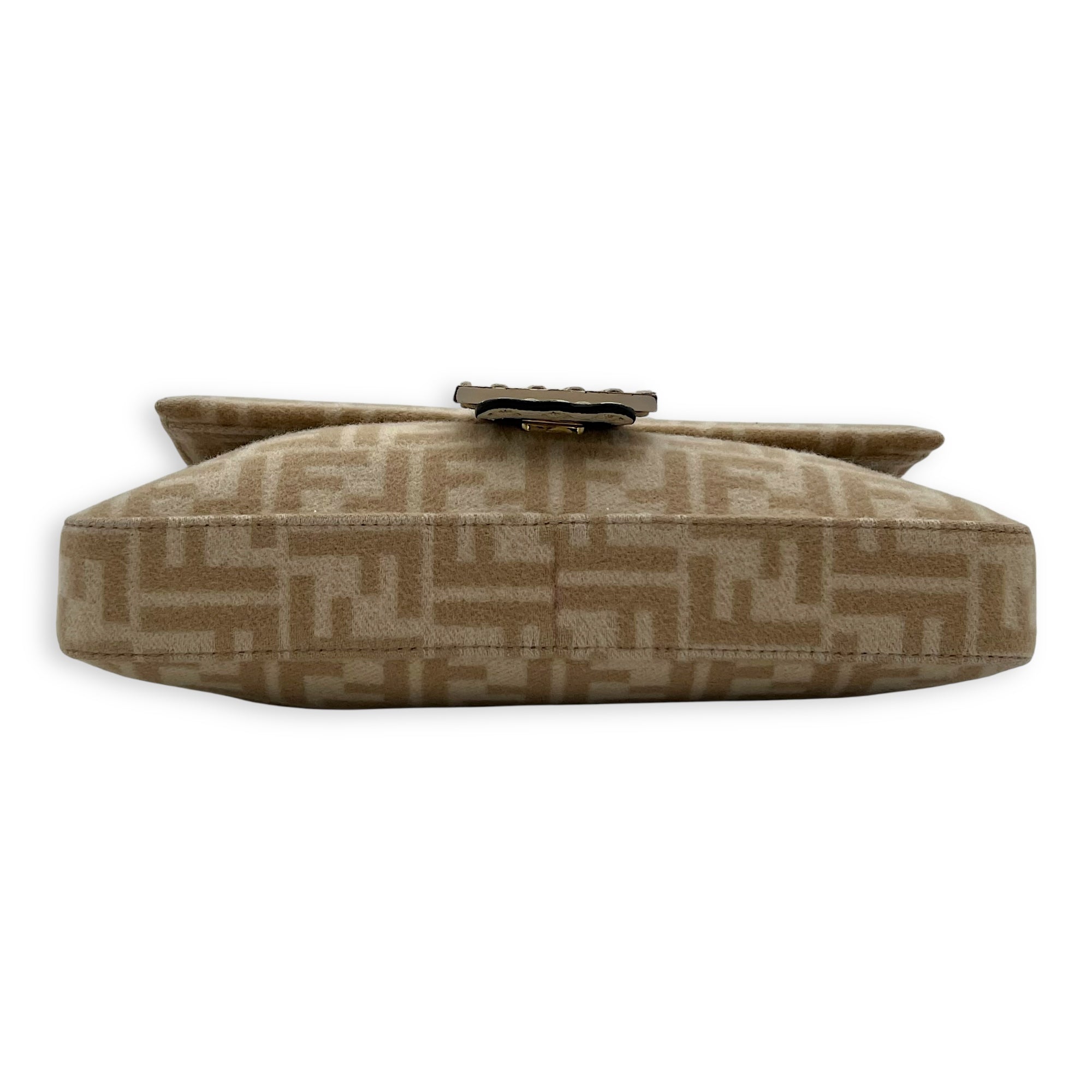 Fendi Seleria baguette Top Handle Bag Small Beige in Fabric, Gold hardware_5