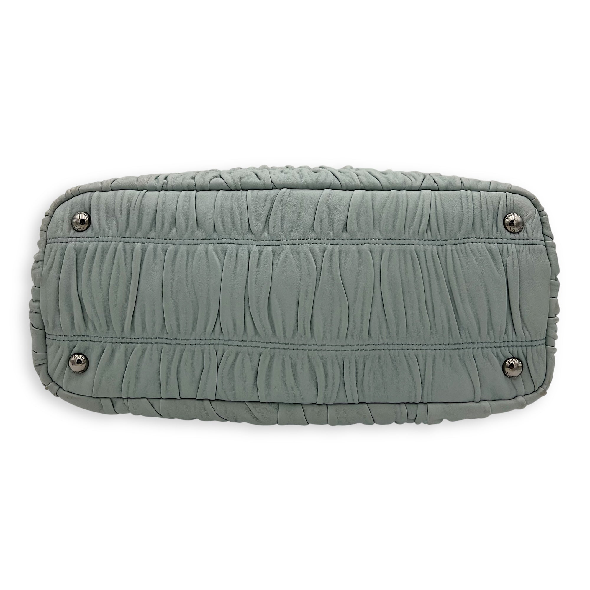 Prada Turnlock Top Handle Bag Blue in Calfskin, Silver hardware_5