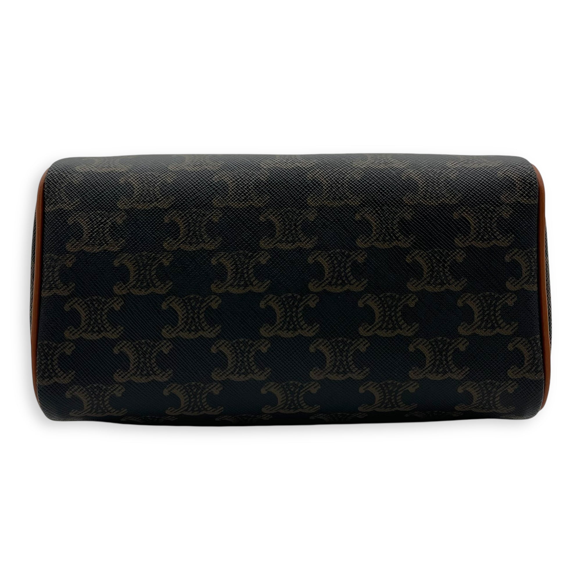 Celine Triomphe Boston Brown Top Handle Bag in Coated Canvas, Gold hardware_5