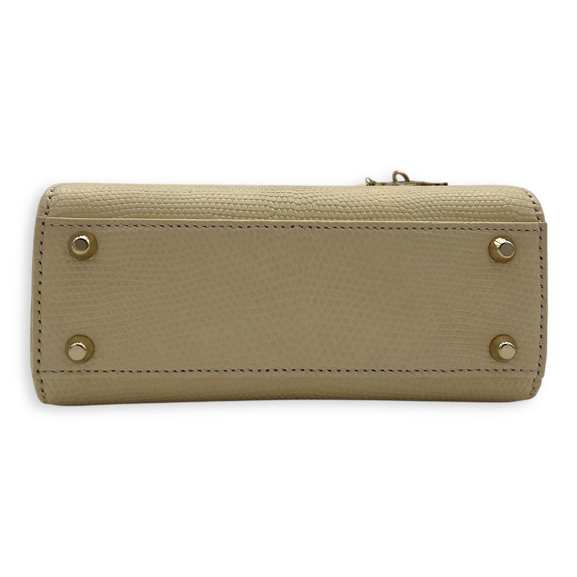Christian Dior Lady Dior Top Handle Bag Mini Cream in Lizard, Light Gold hardware_5