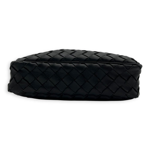 Bottega Veneta Intrecciato Crossbody Bag Black in Calfskin, Ruthenium hardware_5