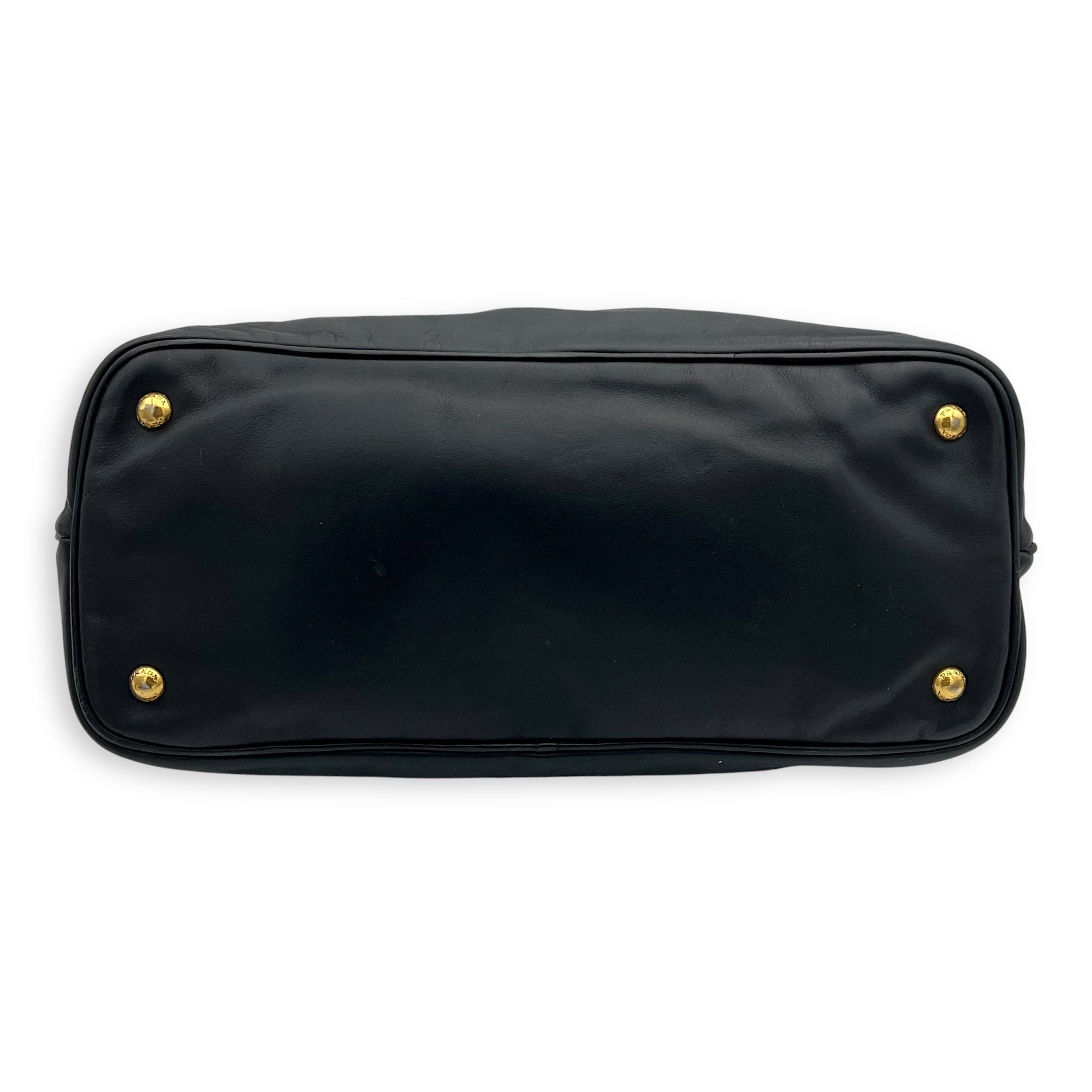 Prada Logo Top Handle Bag Black in Calfskin, Gold hardware_5