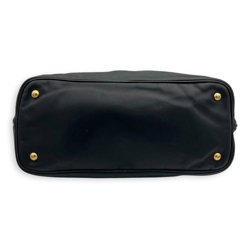 Prada Logo Top Handle Bag Black in Calfskin, Gold hardware_5
