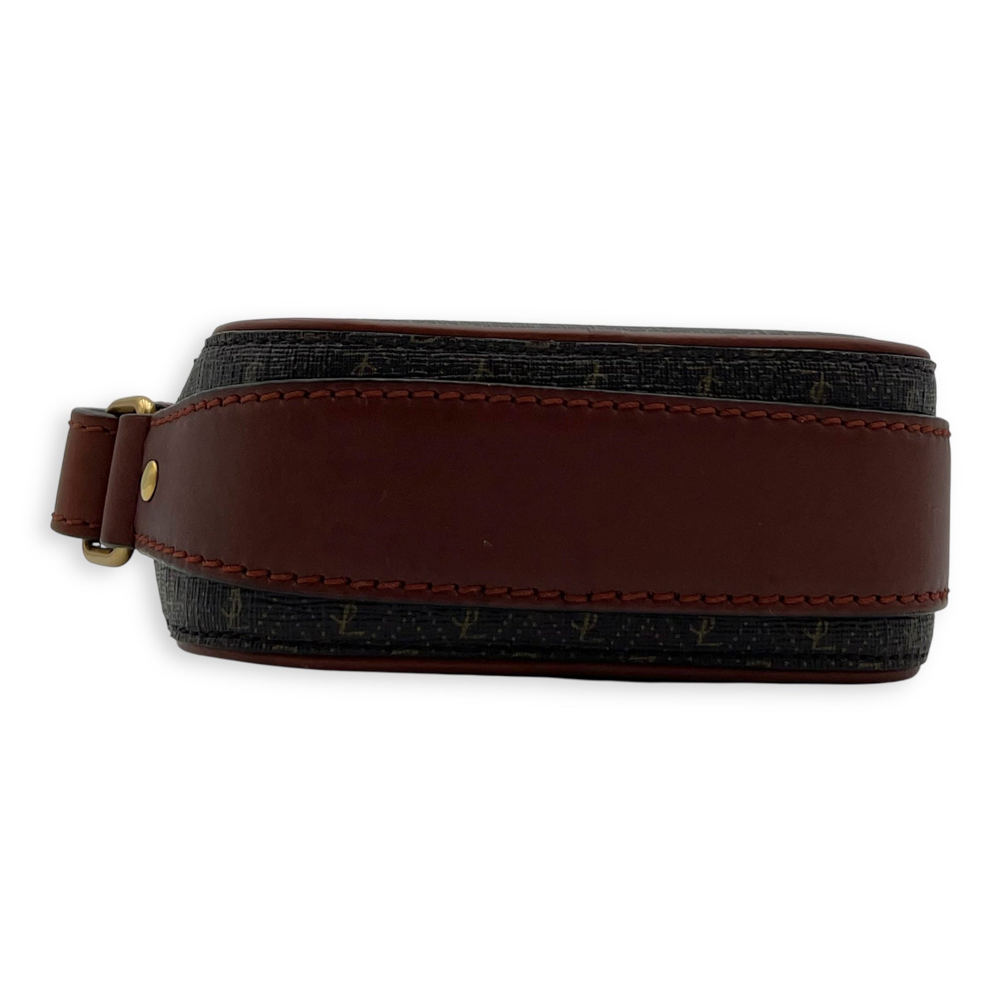 Saint Laurent Logo Crossbody Bag Brown in Coated Canvas, Gold hardware_5