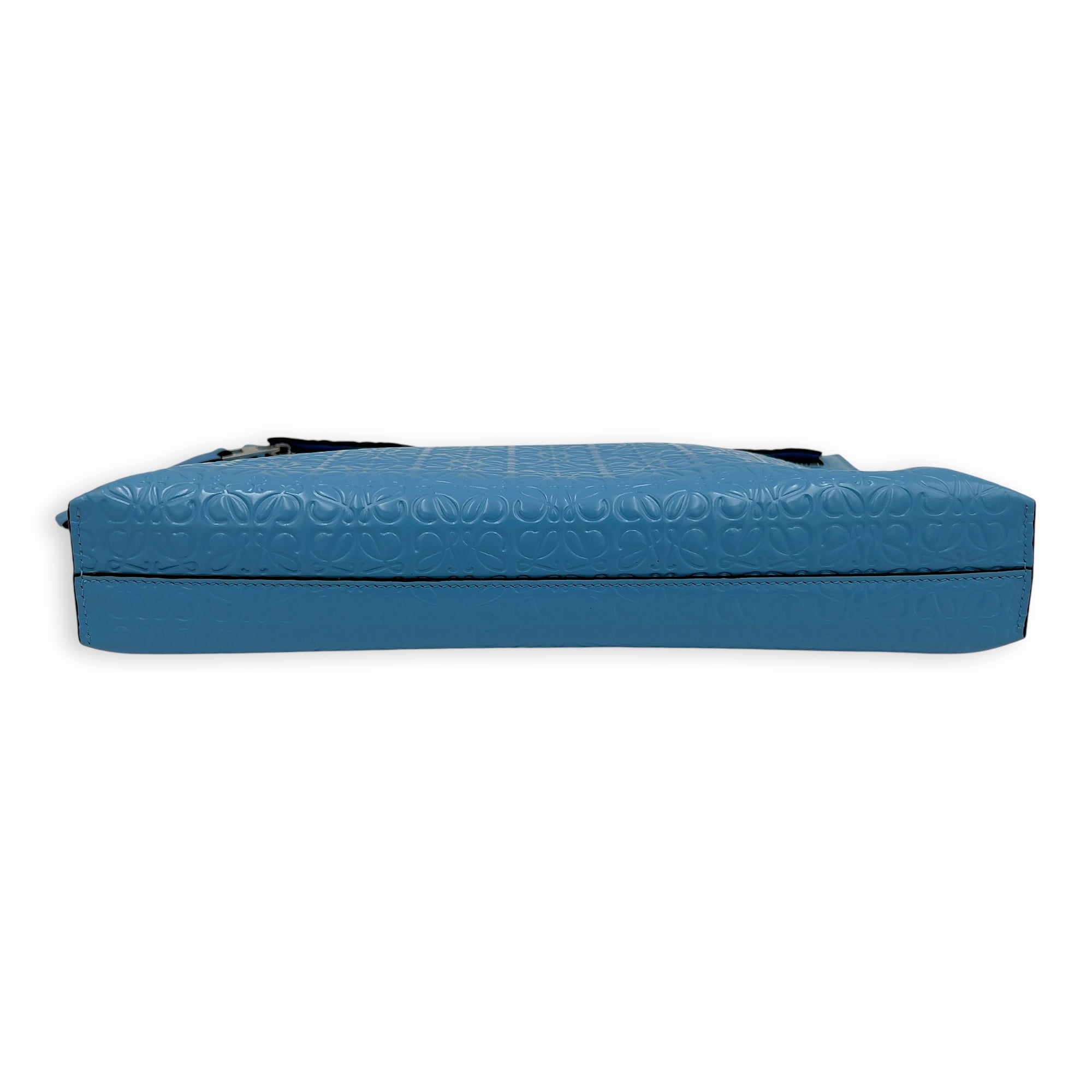 Loewe Anagram T Blue Pouch in Patent Embossed Calfskin, Silver hardware_5