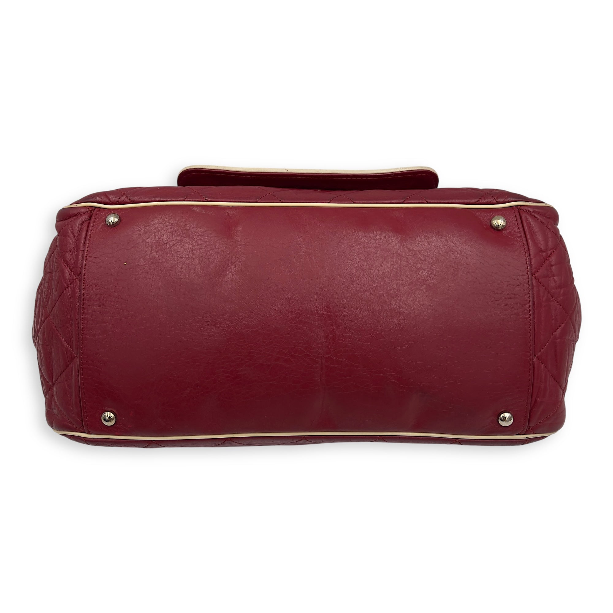 Chanel East West Shoulder Bag Red in Calfskin, Silver hardware_4
