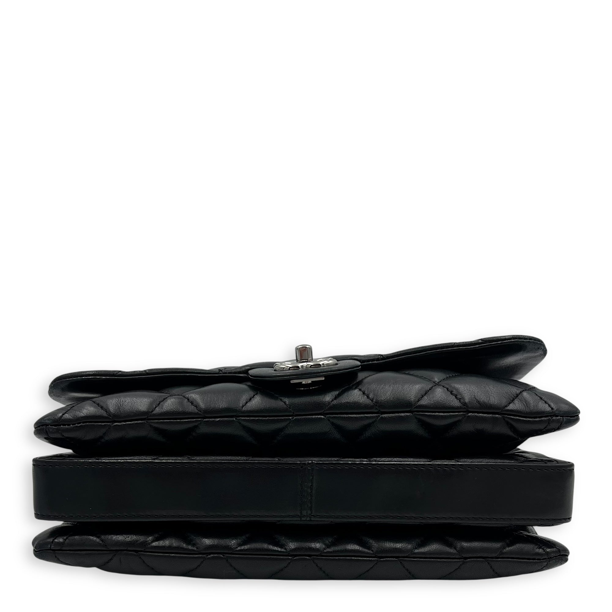 Chanel Accordion Triple Shoulder Bag Black in Lambskin, Silver hardware_5