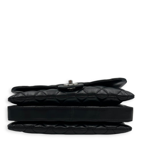 Chanel Accordion Triple Shoulder Bag Black in Lambskin, Silver hardware_5
