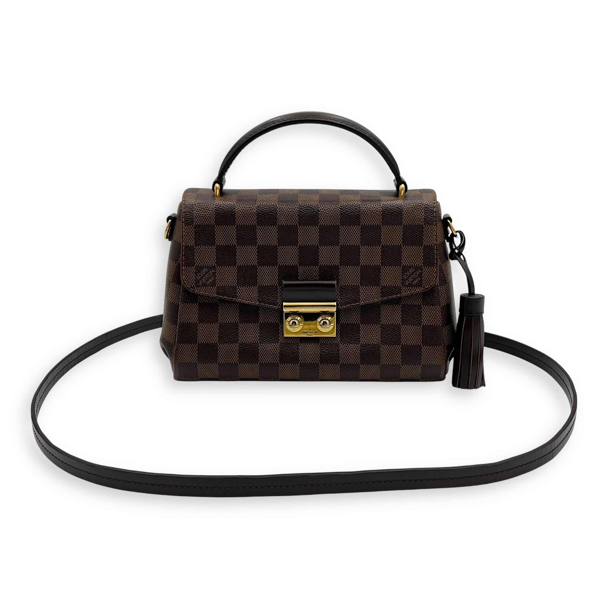 Louis Vuitton Croisette Top Handle Bag Brown in Coated Canvas, Gold hardware_10
