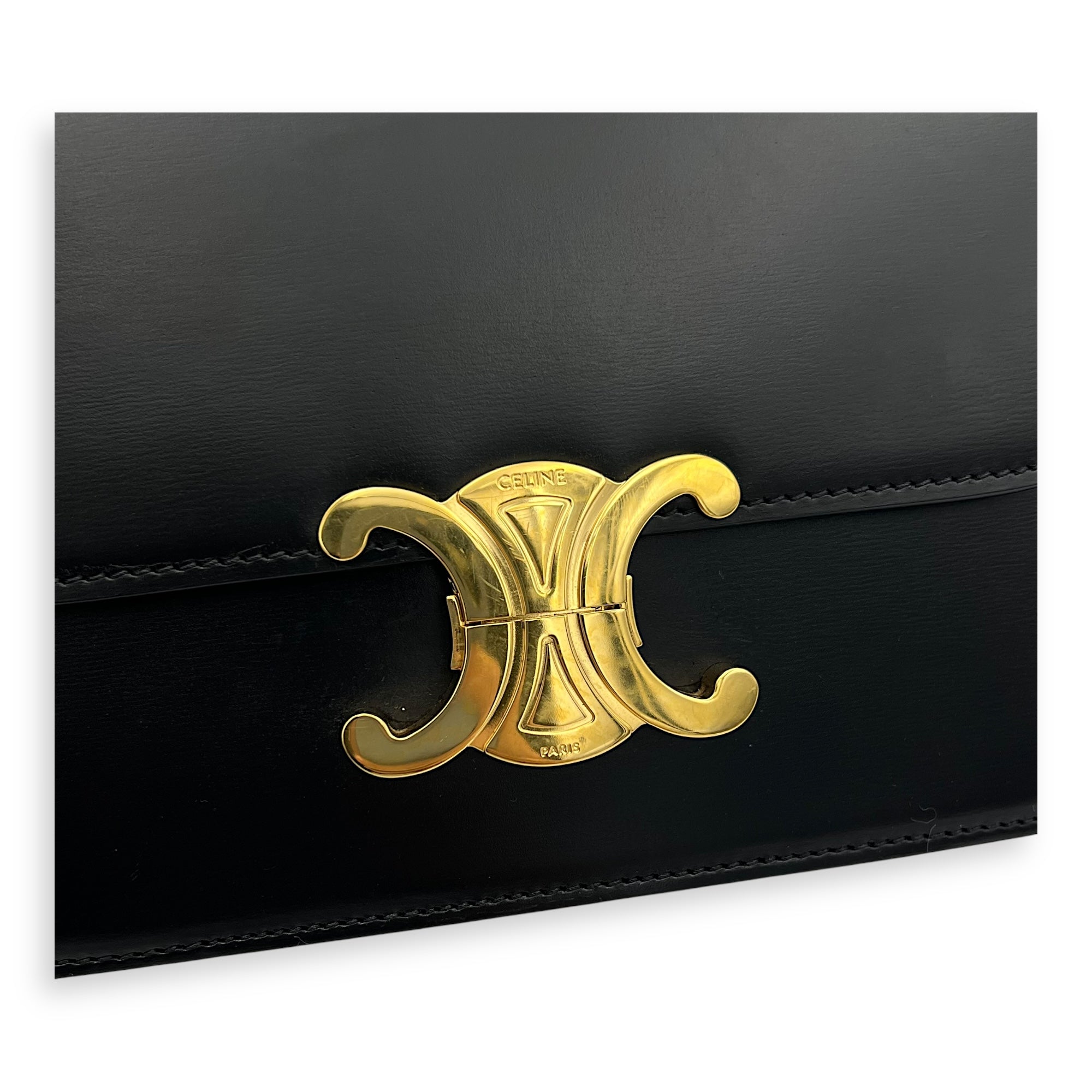 Celine Teen Crossbody Bag Black in Box Calfskin, Gold hardware_7