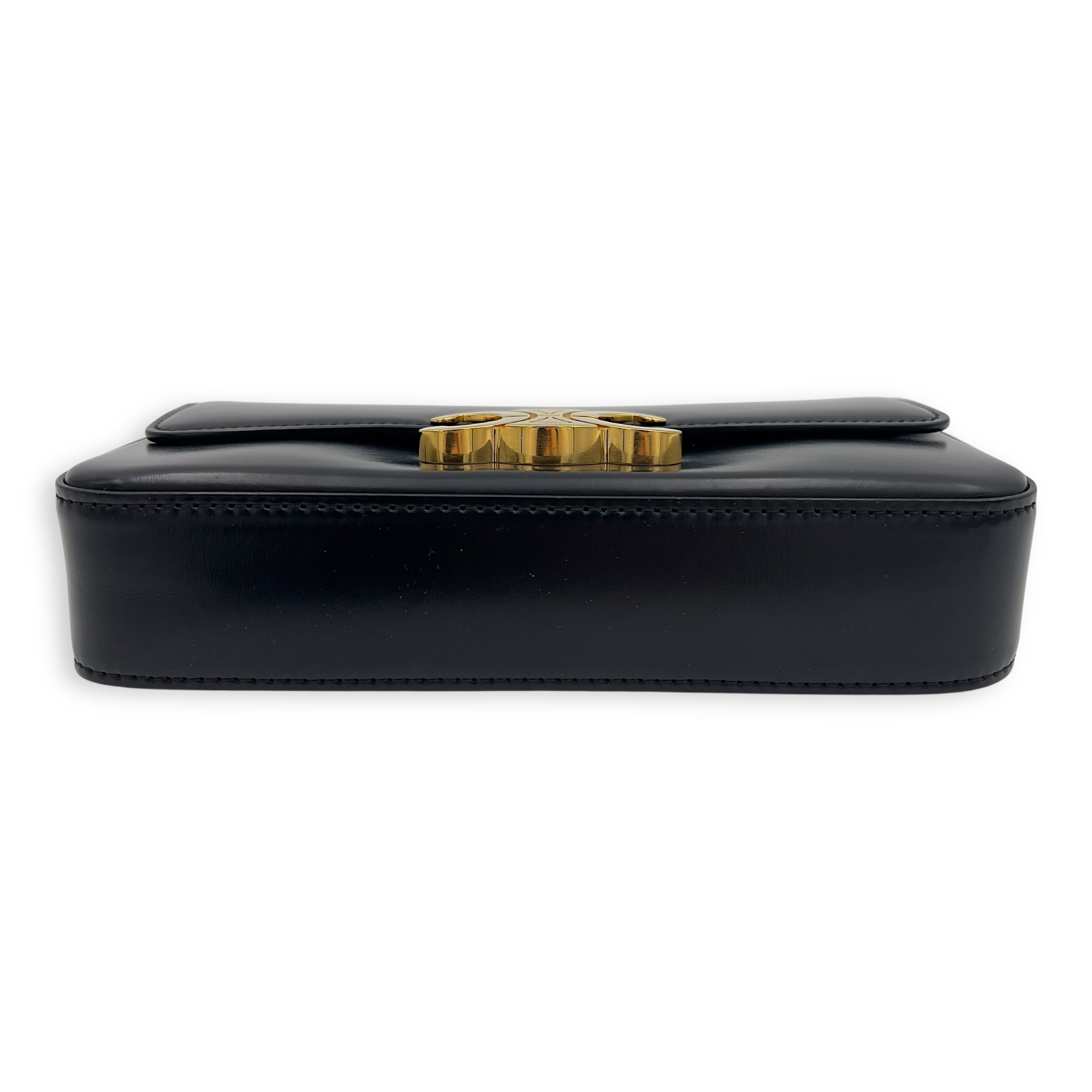 Celine Triomphe Claude Black Shoulder Bag in Calfskin, Gold hardware_5