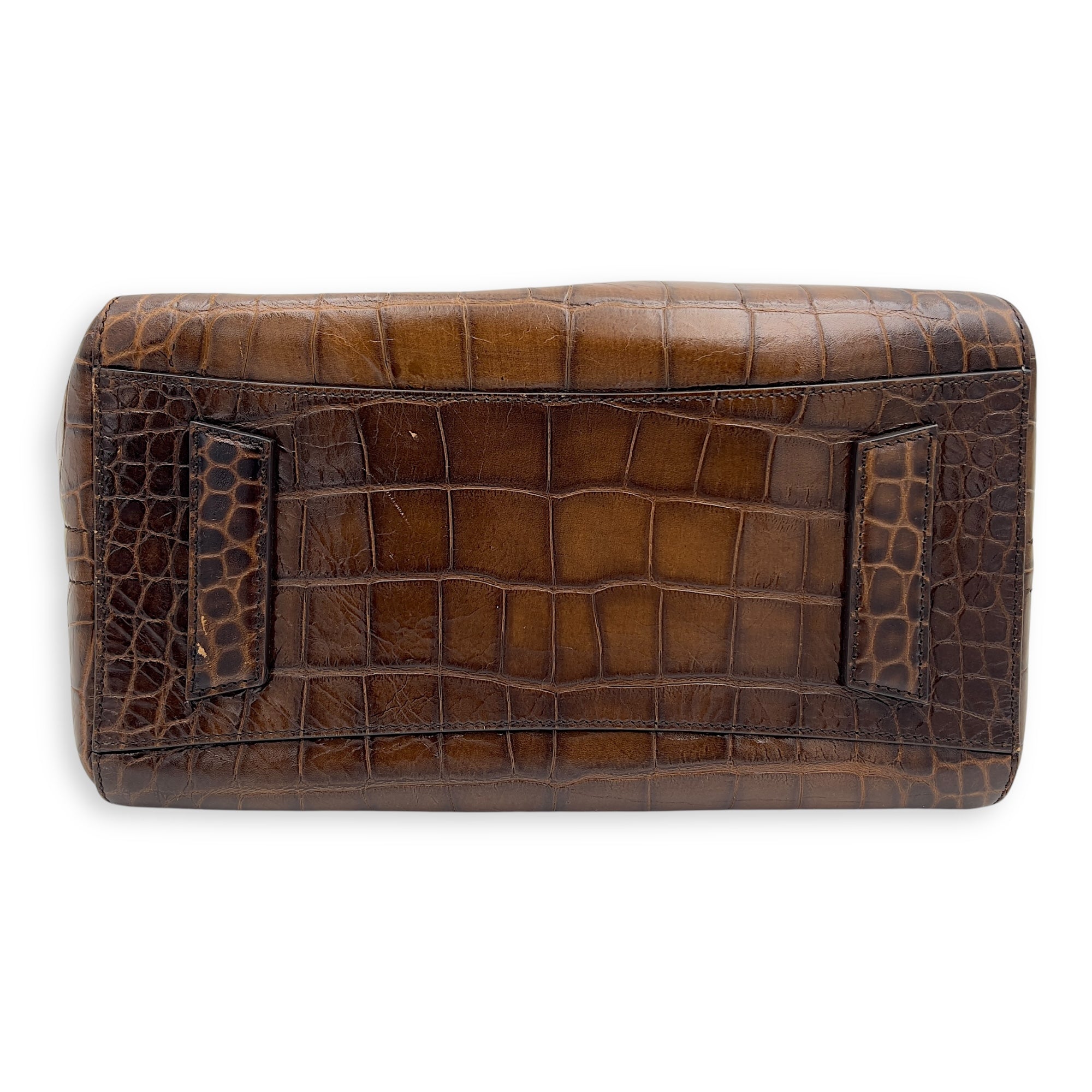 Givenchy Antigona Small Brown Top Handle Bag in Crocodile Embossed Calfskin, Gold hardware_7