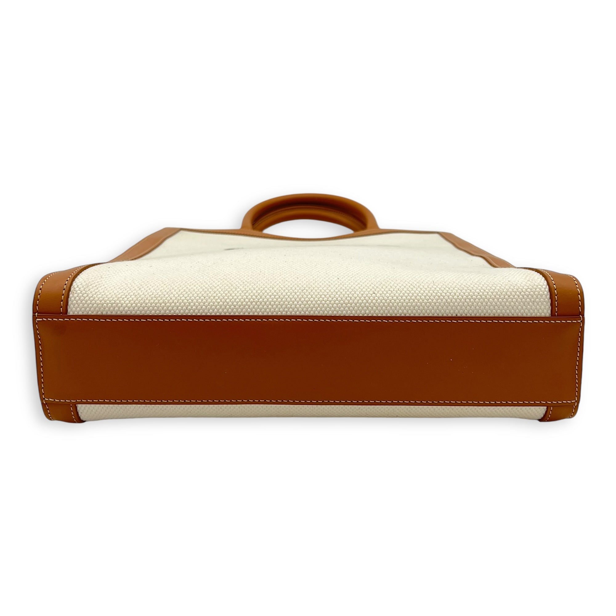 Celine vertical  Top Handle Bag Beige in Canvas, Gold hardware_6