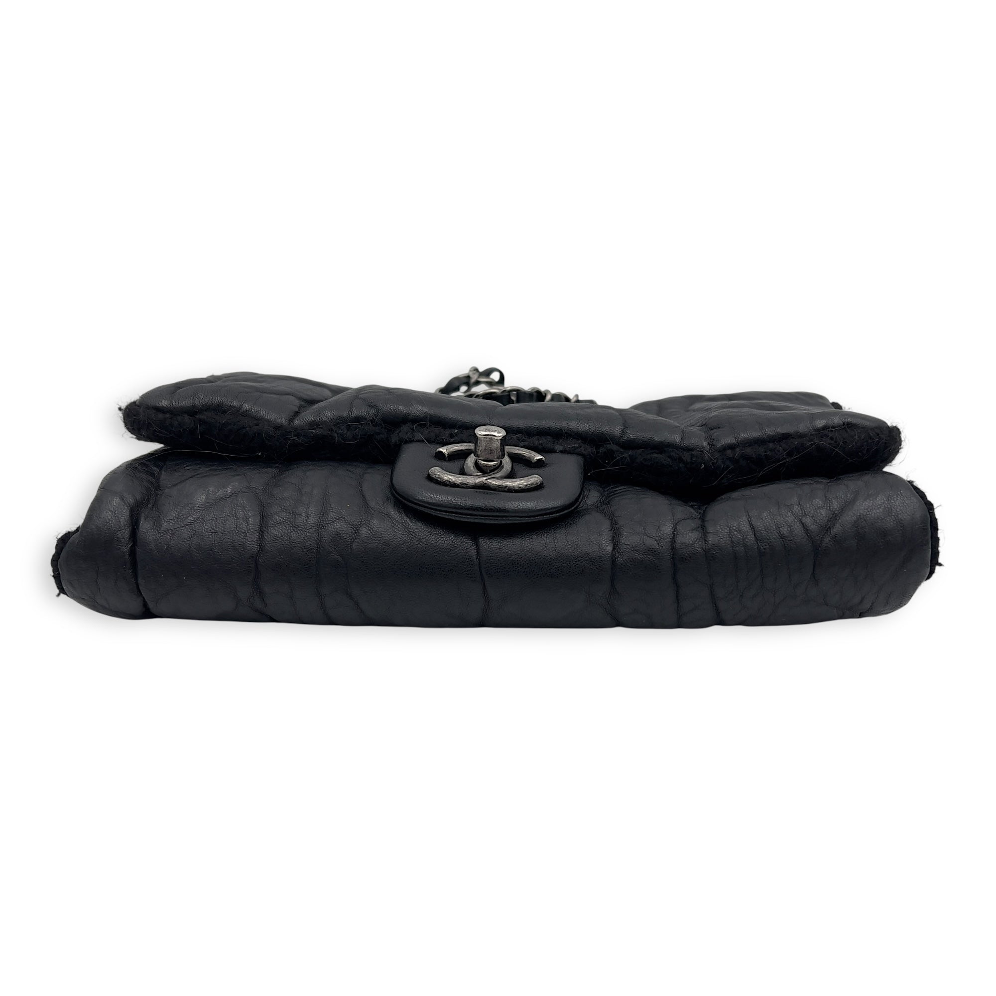 Chanel Paris Edinburgh Chic Knit Shoulder Bag Black in Calfskin, Silver hardware_5