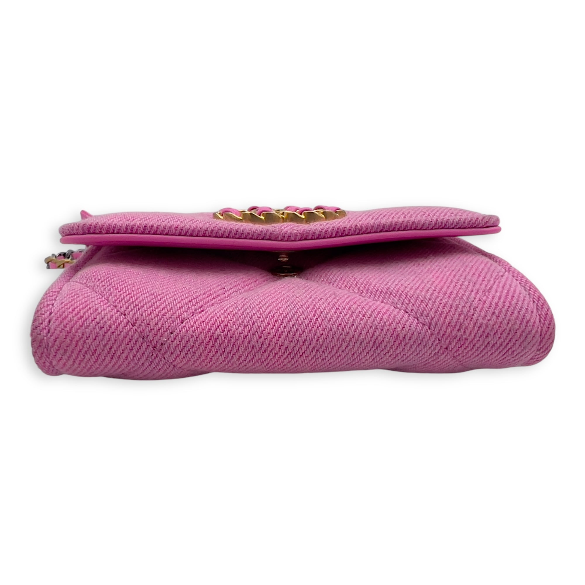 Chanel C19 Pink Wallet On Chain in Denim, Gold hardware_7