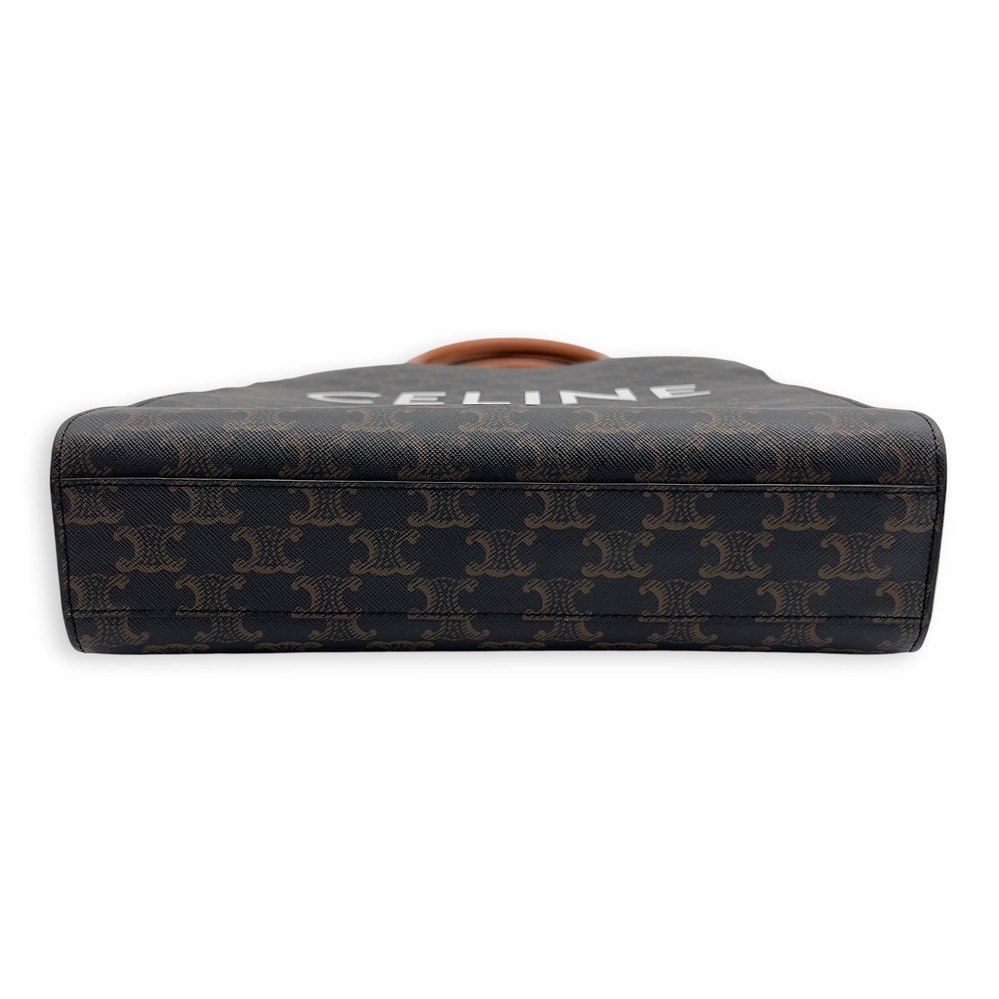 Celine Cabas Triomphe Vertical Brown Top Handle Bag in Coated Canvas, Gold hardware_5