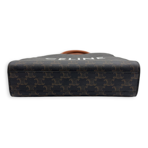 Celine Cabas Triomphe Vertical Brown Top Handle Bag in Coated Canvas, Gold hardware_5
